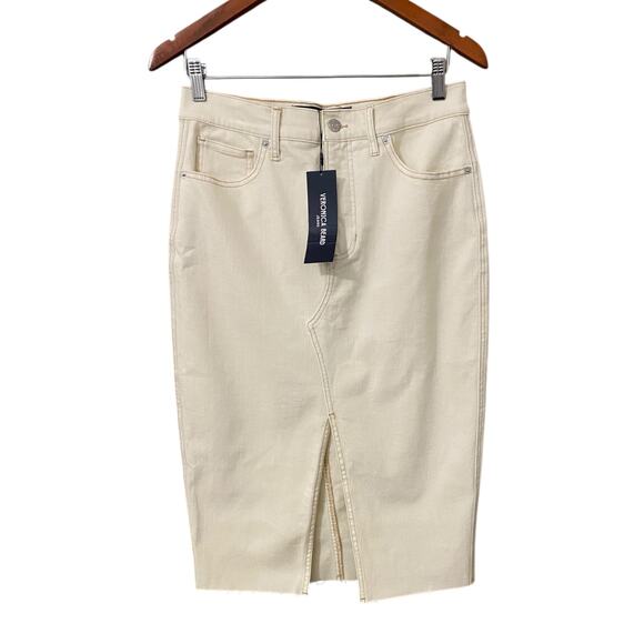 NWT Veronica Beard Breves Midi Denim Skirt US 8 White Ecru Front Slit Raw Hem - Picture 8 of 16
